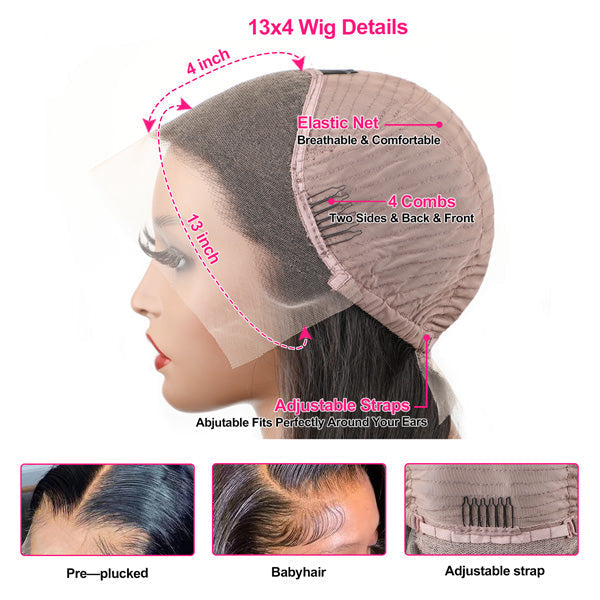 Blonde and Black Skunk Stripe Color Wig Straight Full Human Hair 13x4 Lace Front Wig