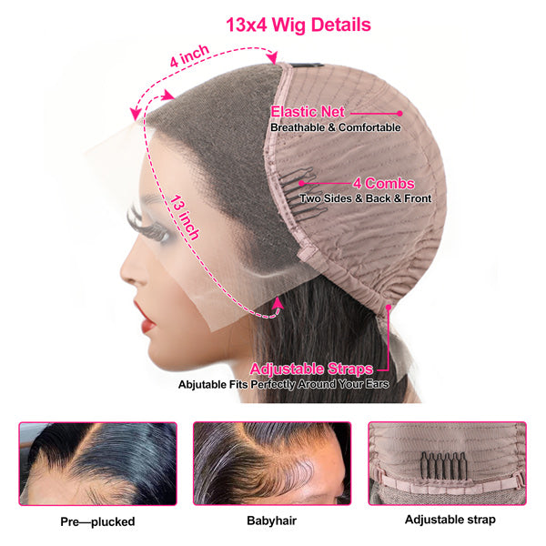 Salmon Pink Color 13*4 Lace Front Wig Human Hair Color Wig