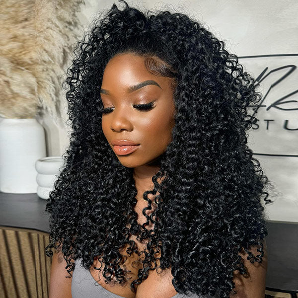 3 In 1 Half Wig | Burmese Curly Glueless Wear Go Half Wig With Elastic Drawstring Seamless Flip Over Wig