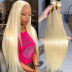 Straight 613 Blonde Color Bundles with 4x4 Lace Closure Human Virgin Hair
