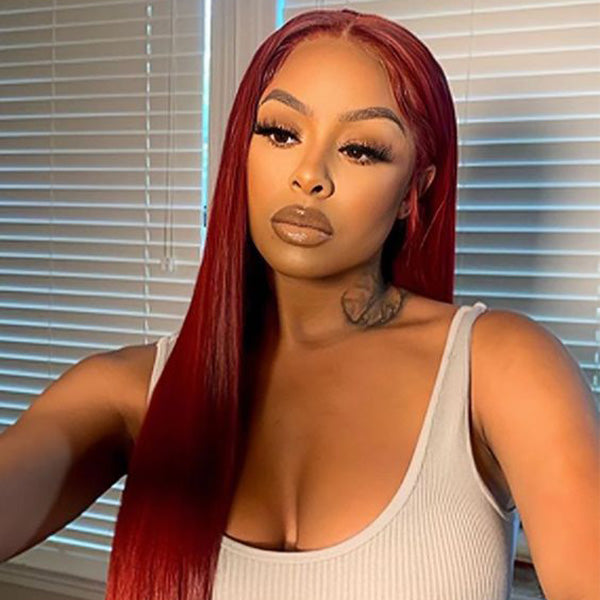 Pre-cut Lace Wig Straight Hair 99J Burgundy Color Wear Go Glueless Wig 7x5 Lace Wig Preplucked with Natural Hairline