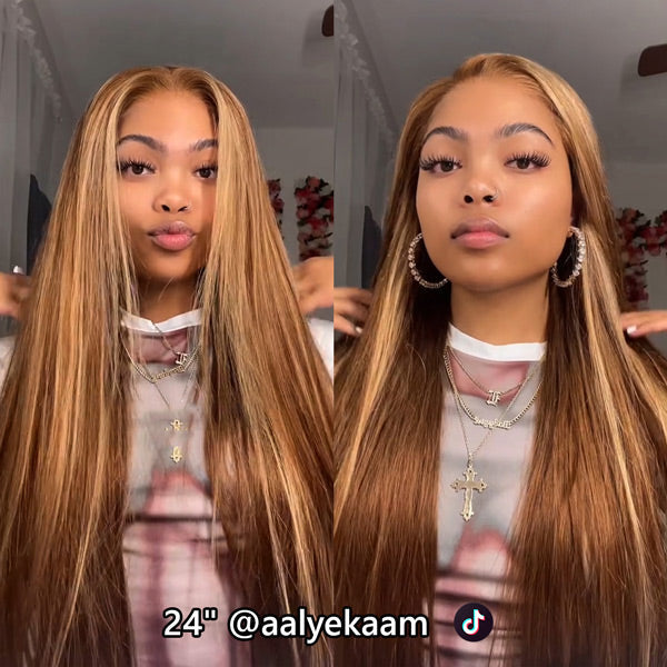 Straight Hair 4/27 Highlight Ombre Color Wear Go Glueless Wig Pre-Cut Lace Beginner Friendly