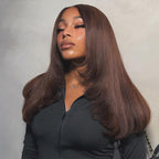 HairHive Straight Chocolate Brown Color Layered Cut Wear Go Glueless Wig