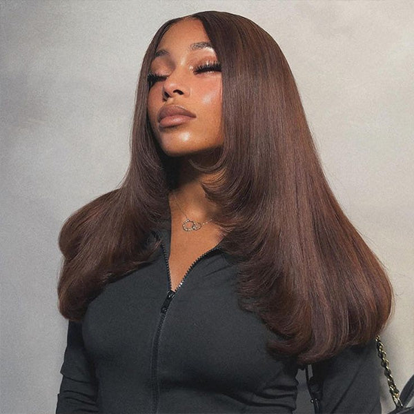 HairHive Straight Chocolate Brown Color Layered Cut Wear Go Glueless Wig