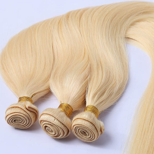 Straight 613 Blonde Color Bundles with 4x4 Lace Closure Human Virgin Hair