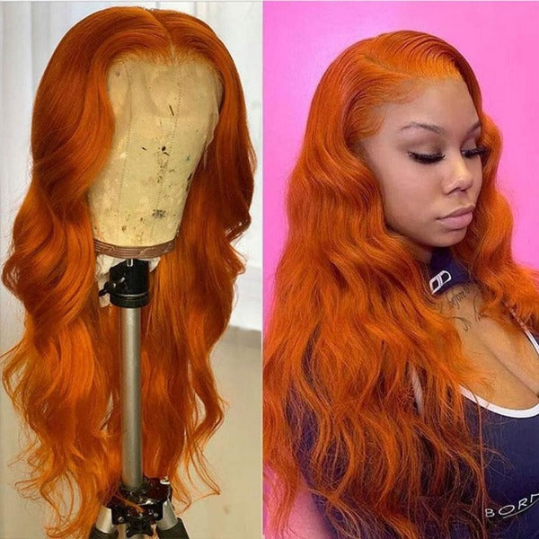 13x4 Undectedable Lace Orange Color Body Wave Human Virgin Hair Pre-plucked Lace Front Wigs with Baby Hair