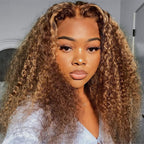 Kinky Curly 4/27 Highlight Wear Go Glueless Wig Pre-cut Lace Wig 7x5 Lace Wig Preplucked with Natural Hairline