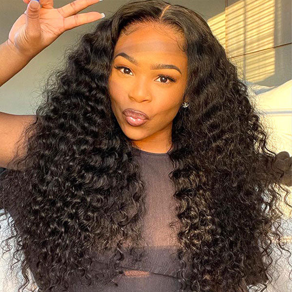 Deep Wave Pre Bleached Hair Knots Wear Go Wig Human Hair 13x4 13x6 HD Lace Frontal Wig With Elastic Drawstring
