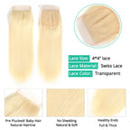 Straight 613 Blonde Color Bundles with 4x4 Lace Closure Human Virgin Hair