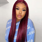 Pre-cut Lace Wig Straight Hair 99J Burgundy Color Wear Go Glueless Wig 7x5 Lace Wig Preplucked with Natural Hairline