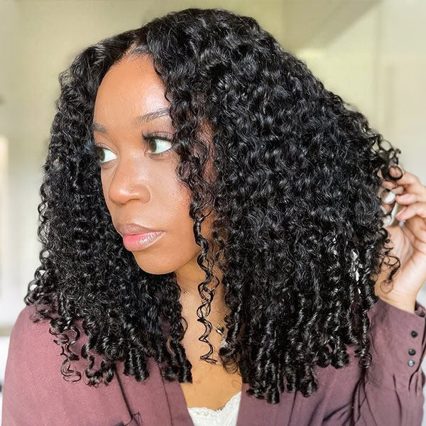 HairHive Burmese Curly Glueless Wigs Elastic Drawstring Snug Fit Wear Go Wigs With Finger Coils Ends