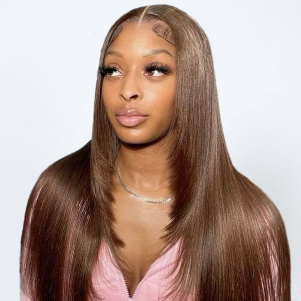 HairHive Straight Chocolate Brown Color Layered Cut Wear Go Glueless Wig