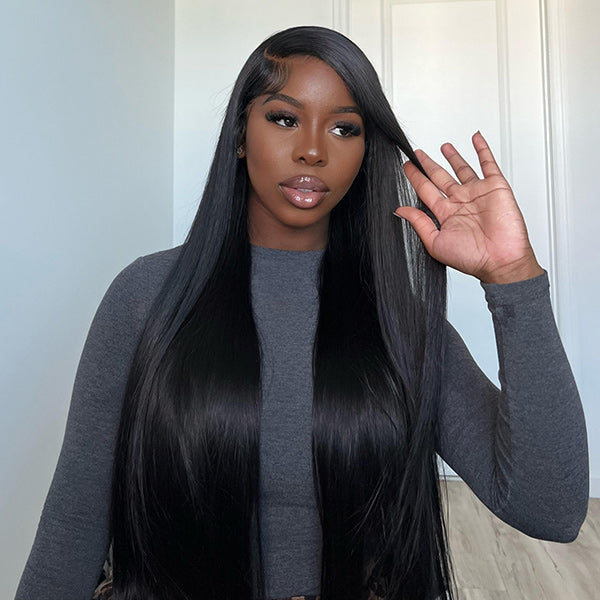 Silk Straight Glueless Pre-Bleached Knots Elastic Drawstring 13x4 13x6 HD Lace Frontal Wig 100% Human Hair Wear Go Wig