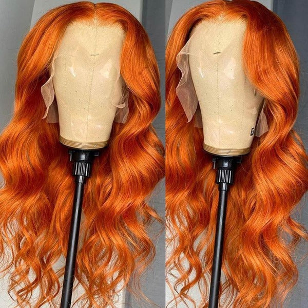 13x4 Undectedable Lace Orange Color Body Wave Human Virgin Hair Pre-plucked Lace Front Wigs with Baby Hair
