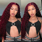 Glueless Color Wigs Deep Wave 99J Burgundy Color Wear Go Glueless Wig Pre-cut Lace Wig Preplucked 7x5 HD Lace Wig