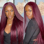 Pre-cut Lace Wig Straight Hair 99J Burgundy Color Wear Go Glueless Wig 7x5 Lace Wig Preplucked with Natural Hairline