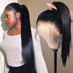 360 Lace Wigs Straight Preplucked Human Hair Lace Front Wigs Natural Black