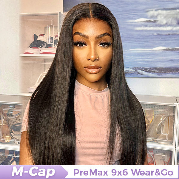 HairHive M-cap Straight Wear Go Wigs Pre Cut 9x6 HD Lace Bleached Knots Glueless Wigs Human Hair Tiny Knots Pre Plucked Hairline