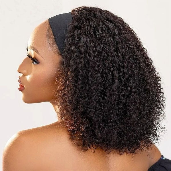 HairHive Kinky Curly Headband Wig Human Hair Scarf Wig No Gel No Glue Jerry Curl Hair Wig With Headband