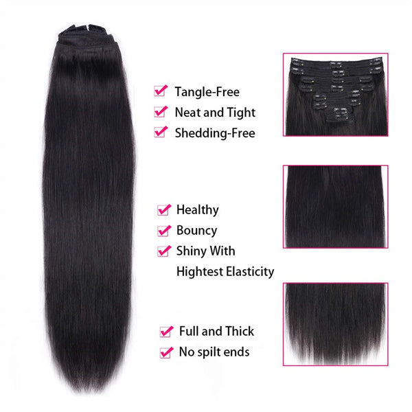 HairHive Straight Hair Clip In Extension Human Hair Natural Black Color
