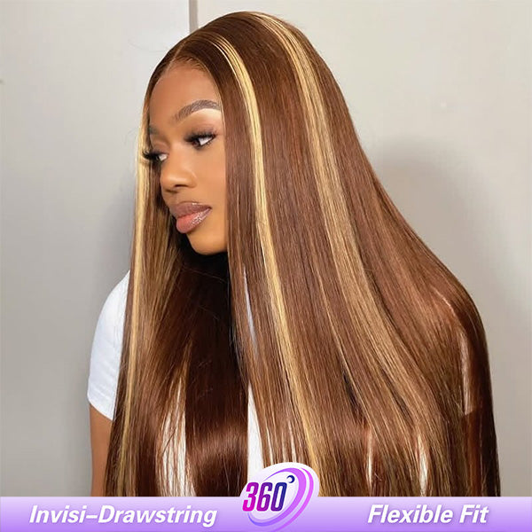 HairHive Straight Highlight Ombre 4/27 Wear Go Glueless Wig 360 Pre-cut Lace Wig