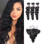 Loose Wave Human Hair 3 Bundles with 13*4 Lace Frontal Natural Black