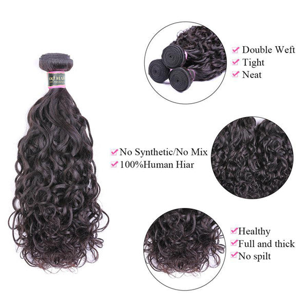 Natural Wave Human Hair 3 Bundles with 13*4 Lace Frontal Natural Black