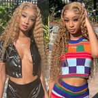 Deep Wave #27 Honey Blonde Human Hair Lace Front Wigs Deep Curly Color Hair Wigs