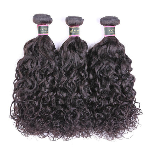 Natural Wave Human Hair 3 Bundles with 13*4 Lace Frontal Natural Black