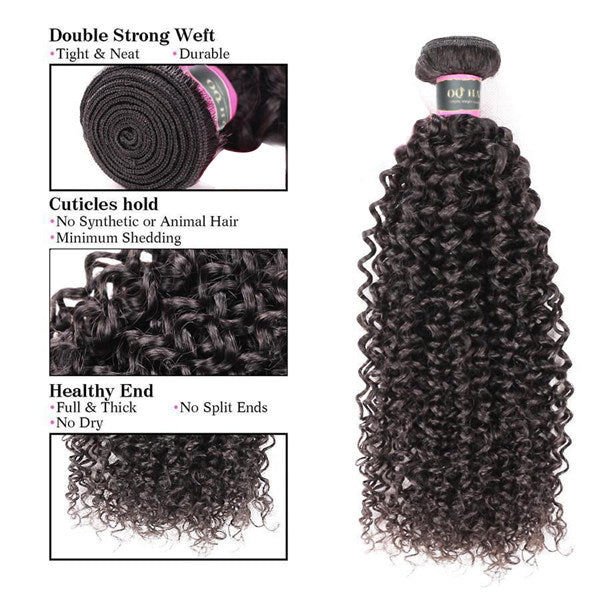 Kinky Curly Virgin Human Hair 3 Bundles With 4x4 Lace Closure
