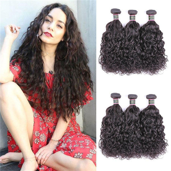 Natural Wave Virgin Human Hair 3 Bundles With 4x4 Lace Closure