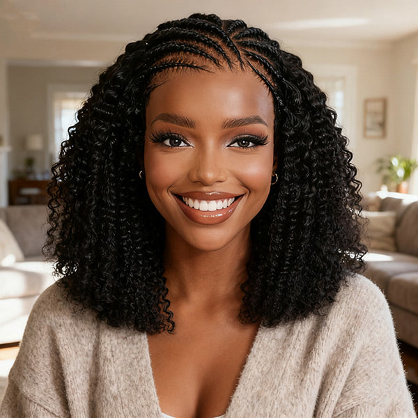 HairHive M-Cap Afro Curly Glueless Wig Pre Braided Snug Fit Bleached Knots Pre-cut 9x6 Lace Wear Go Wig With Elastic Drawstring