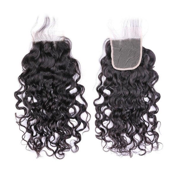 Natural Wave Virgin Human Hair 3 Bundles With 4x4 Lace Closure