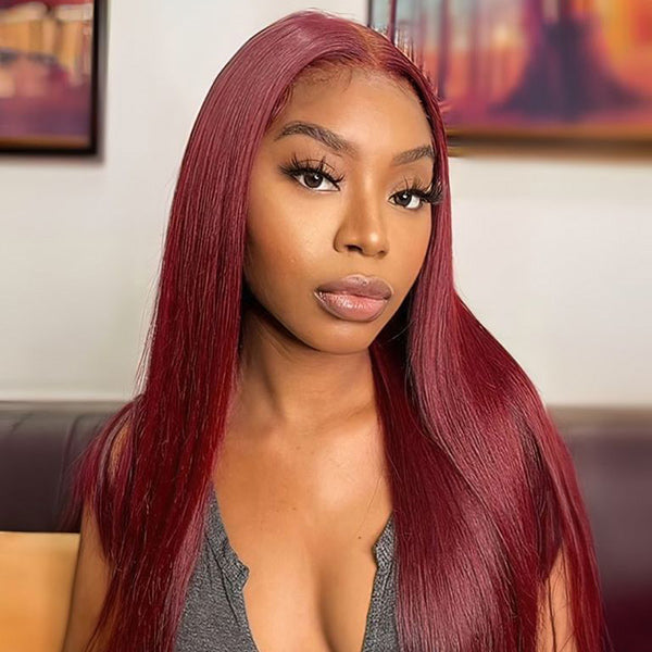 CLEARANCE | Straight Body Wave Hair Burgundy 99J Wear Go Wig Pre Cut 7x5 Lace Glueless Wig 220% Density