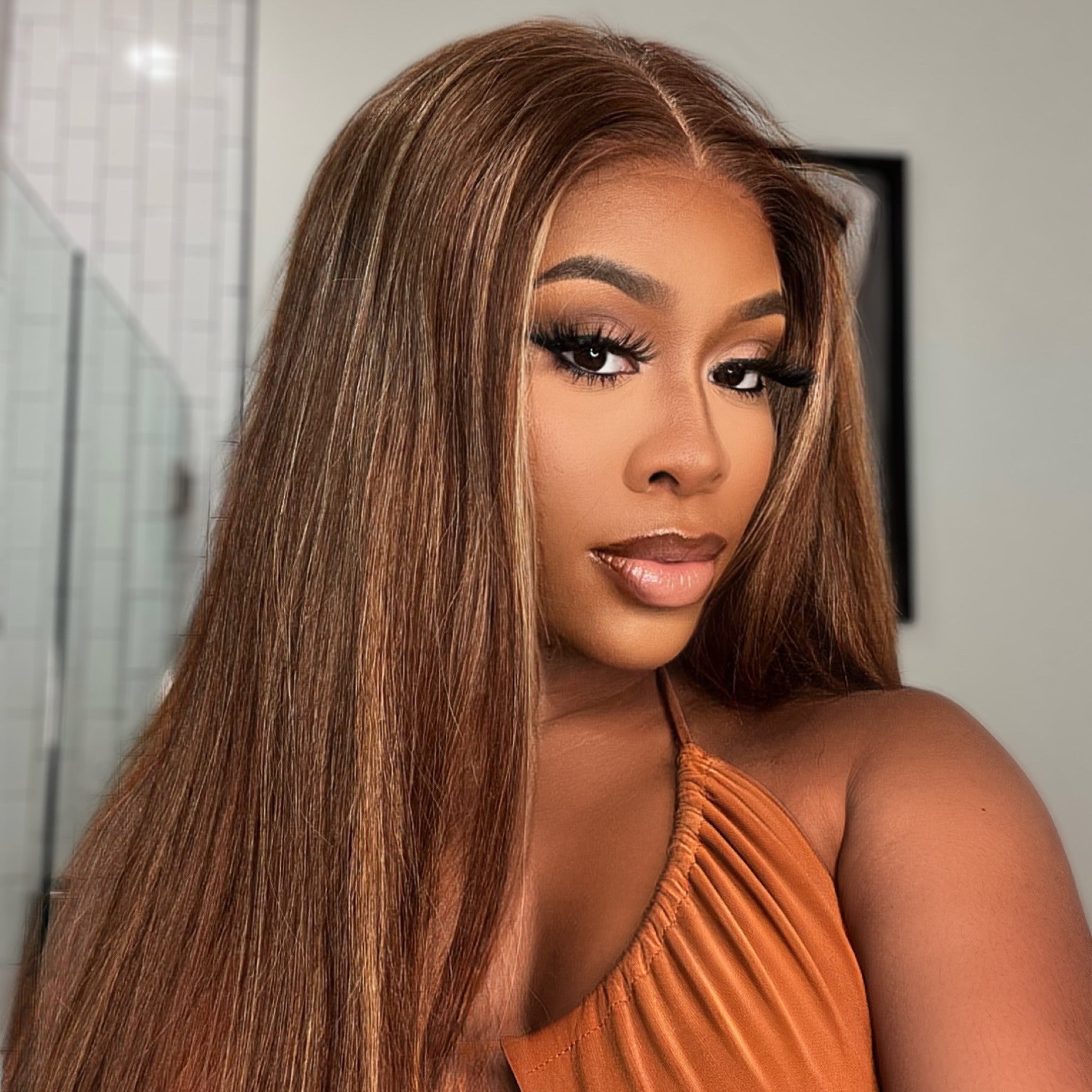 4/27 Highlight Wear Go Glueless Wig Pre-cut Lace Straight Hair 7x5 Lace Wig Preplucked with Natural Hairline