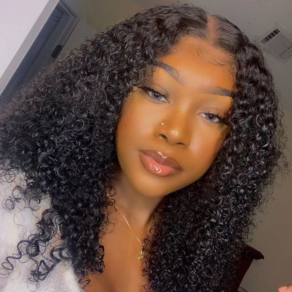 Lace Front Wigs T-part Kinky Curly Wigs 6Inches Deep Middle T Part Wigs Pre-plucked Natural Hairline Human Hair Wigs