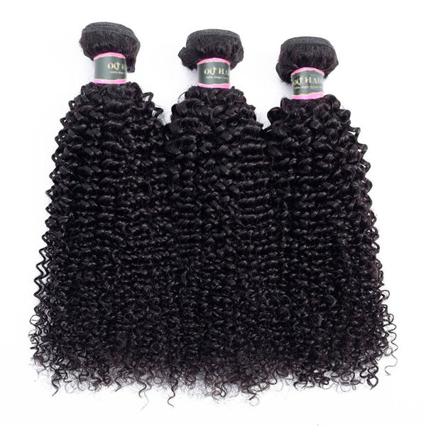 Kinky Curly Human Hair 3 Bundles with 13*4 Lace Frontal Natural Black