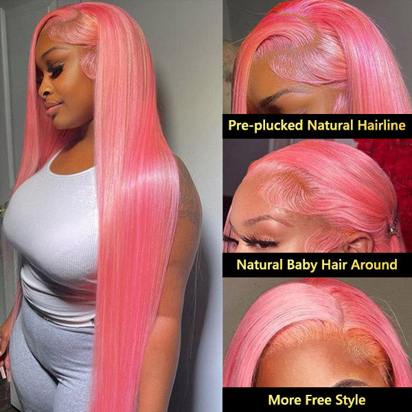 Salmon Pink Color 13*4 Lace Front Wig Human Hair Color Wig