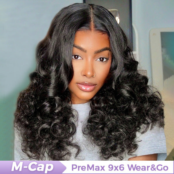 HairHive M-Cap Wand Curl Pre Cut 9x6 HD Lace Wear Go Glueless Wigs 100% Human Hair Pre Bleached Tiny Knots