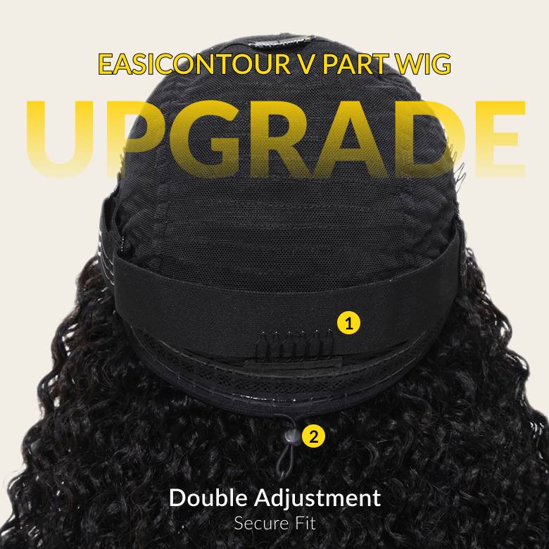 Sunber 180% Density Kinky Curly V Part With Elastic Drawstring No Lace No Glue Affordable Wig