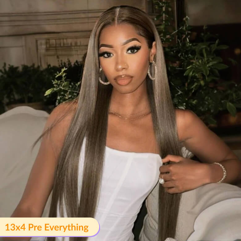 Sunber Ash Brown 13*4 Pre Everything Lace Frontal Bone Straight Milk Tea Brown Human Hair Wig
