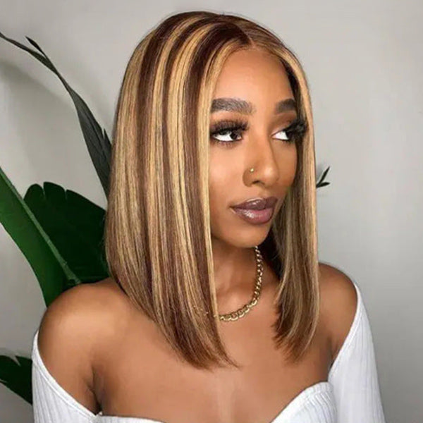 HairHive Wear Go Glueless Wigs 4/27 Highlight Color Straight Hair Bob Wigs Pre Cut 7x5 Lace