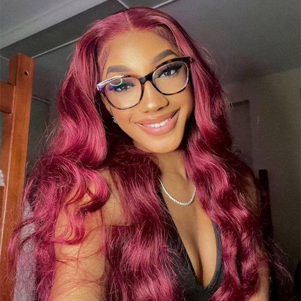 Pre-cut Lace Wig Body Wave Hair 99J Burgundy Color Wear Go Glueless Wig 7x5 Lace Wig Preplucked with Natural Hairline