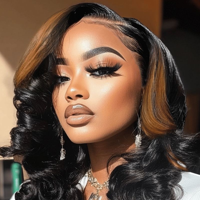 Sunber 7x5 Pre Cut Lace Caramel Honey Brown Highlights Body Wave Wig With Bye Bye Knots Flash Sale