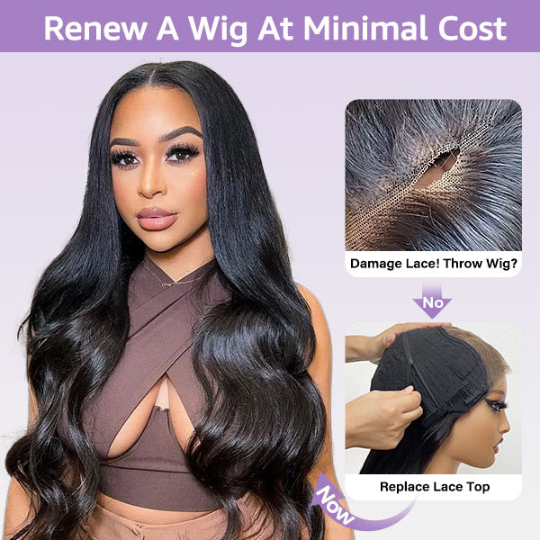 HairHive Block Wig Body Wave Bleached Knots Wig With Optional Replaceable Zip Lace Tops