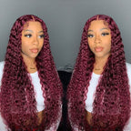 Glueless Color Wigs Deep Wave 99J Burgundy Color Wear Go Glueless Wig Pre-cut Lace Wig Preplucked 7x5 HD Lace Wig