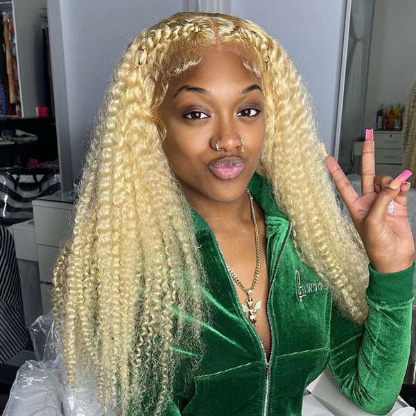 613 Blonde Kinky Curly Human Hair 13x4 Lace Front Wigs Pre-plucked with Baby Hair for Women