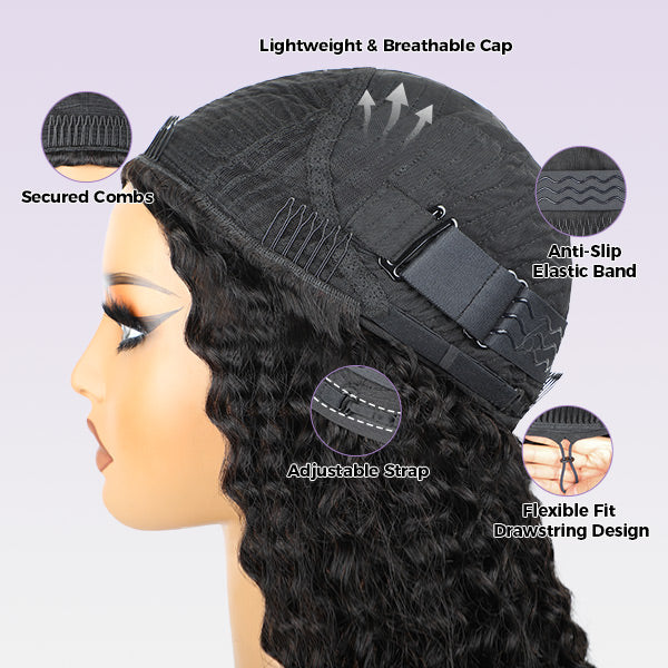 3 In 1 Half Wig | Reddish Brown Water Wave Wear Go Half Wig Daily Wear Drawstring Flip Over Wig