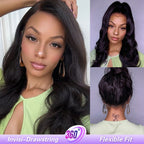 HairHive Body Wave Invisi Drawstring 360 Glueless Wig Flexible Fit Bleached Knots Wig Pre-Cut Lace