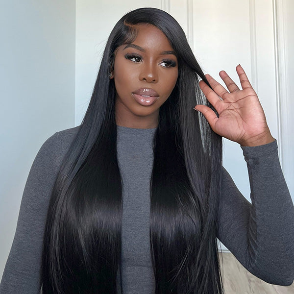HairHive Straight Wear Go Glueless Wigs Bleached Knots Pre Cut Lace Natural Looking Human Hair Wig